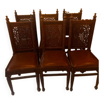 Lot 6 chaises bois sculpté type indienne