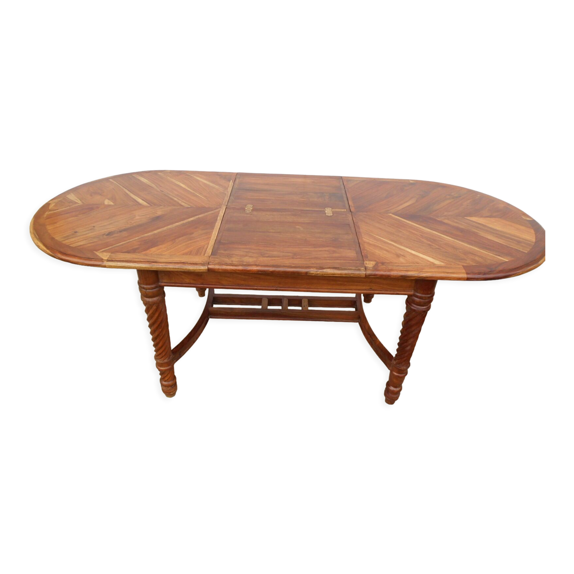Oval table, integrated extension, in exotic wood