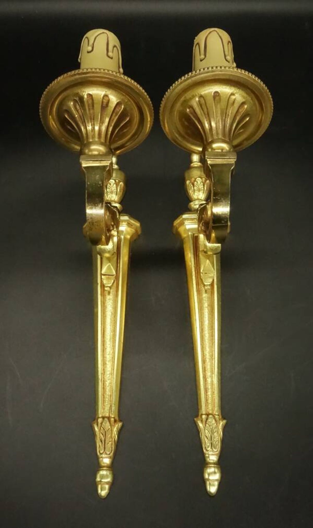 Pair of 1-light louis xvi style wall lights from lucien gau, paris - bronze