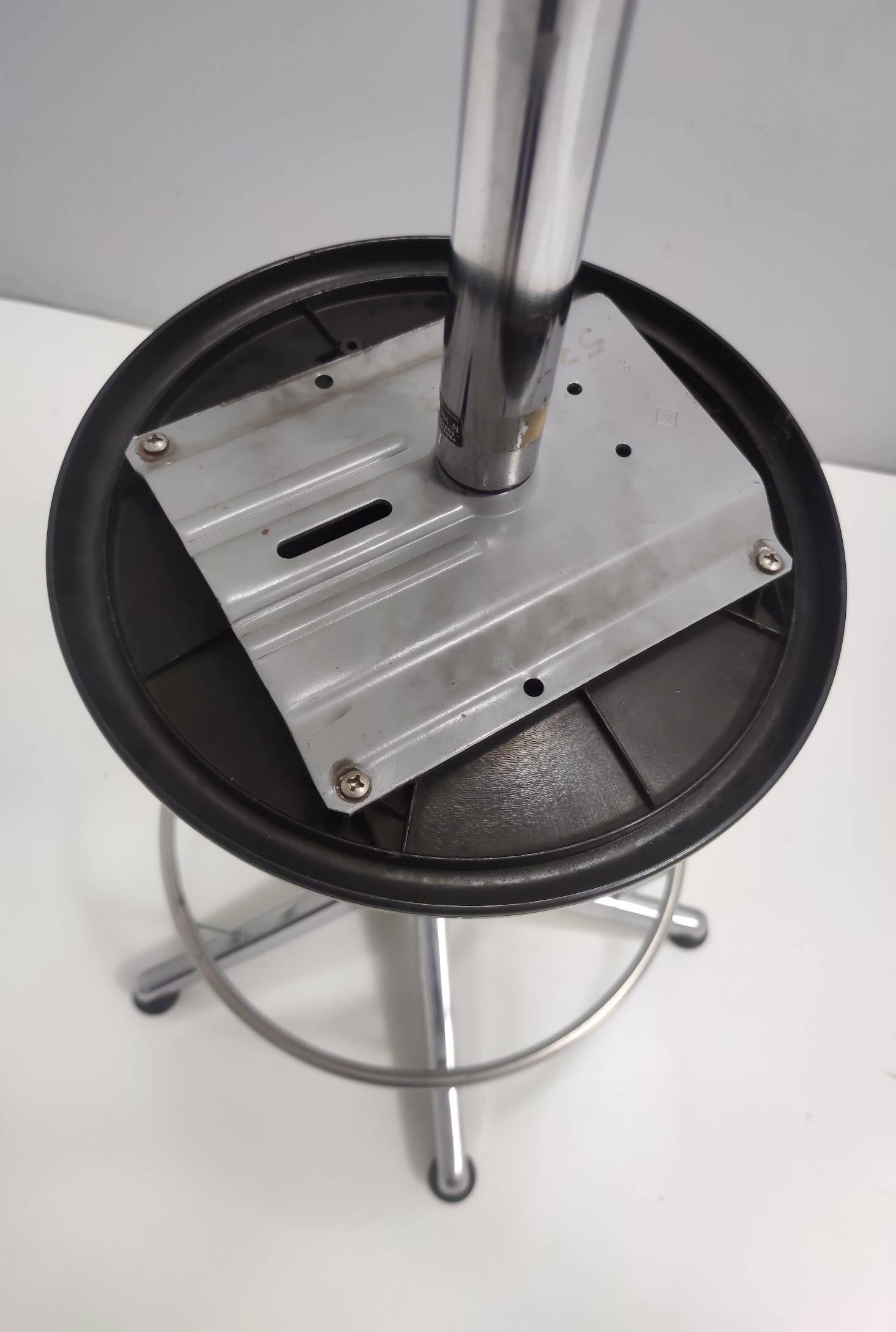 Vintage Black Plastic and Chromed Metal Revolving and Adjustable Stool, Italy