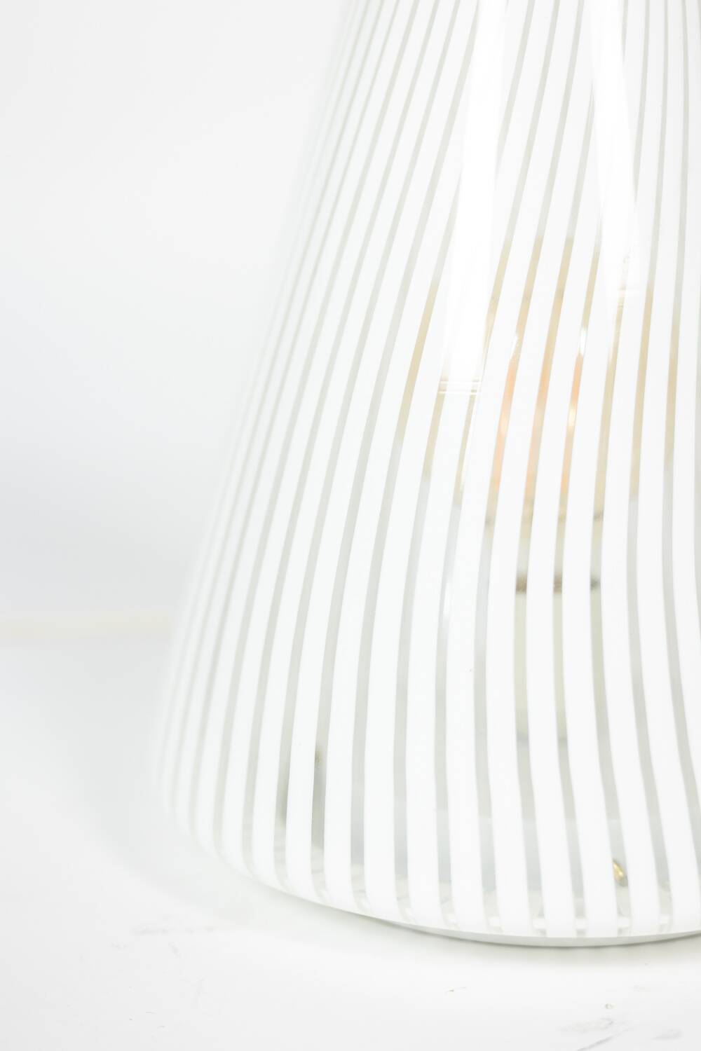 Conical Murano glass lamp with white striped patterns. 1970s.