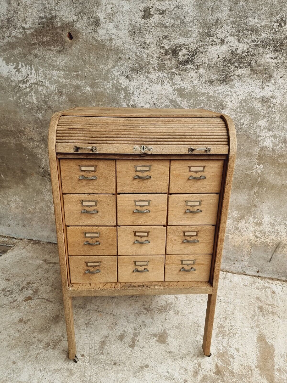 Antique roller shutter cabinet oak chest of drawers