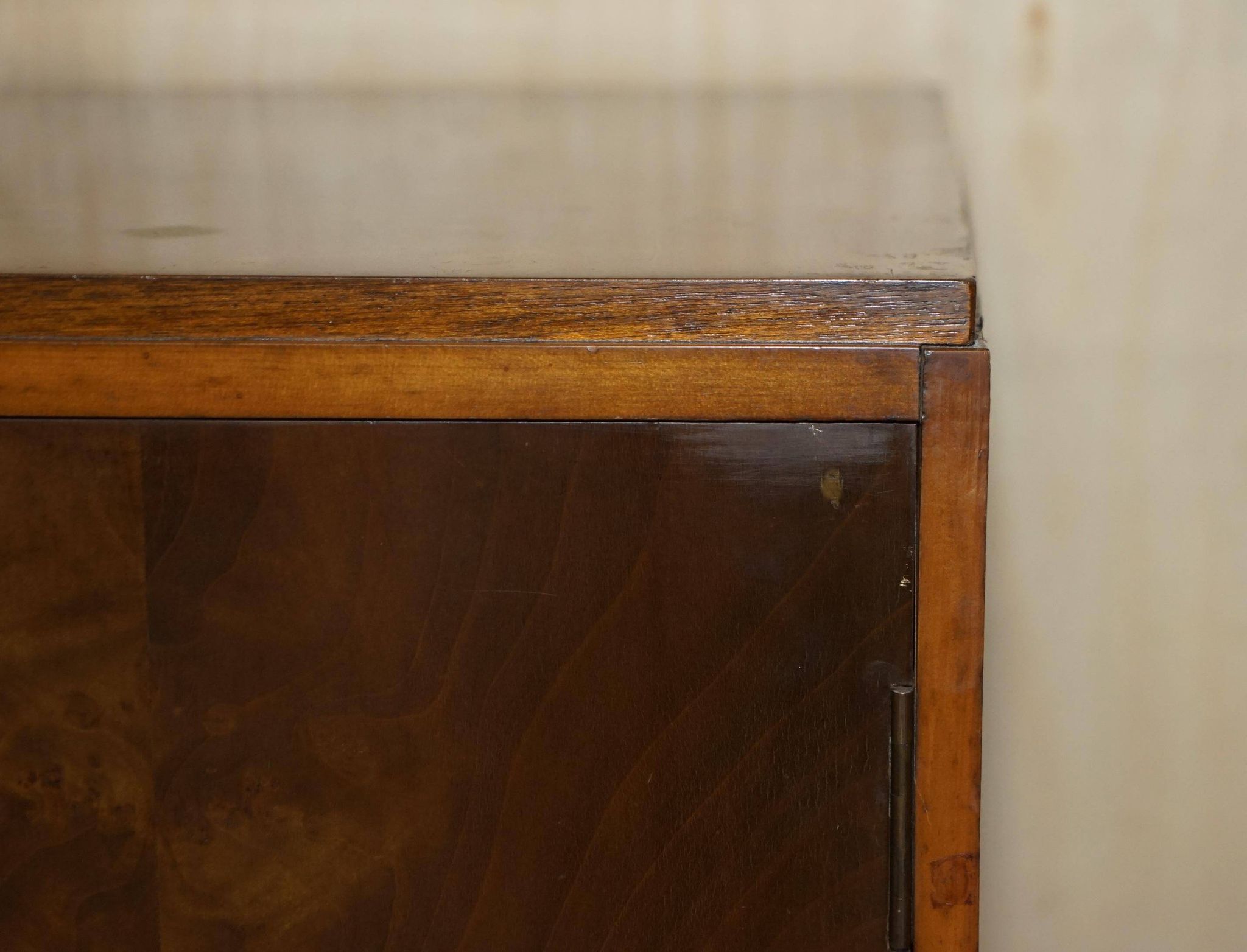 Art Deco governess wardrobe in burr walnut by Waring & Gillow