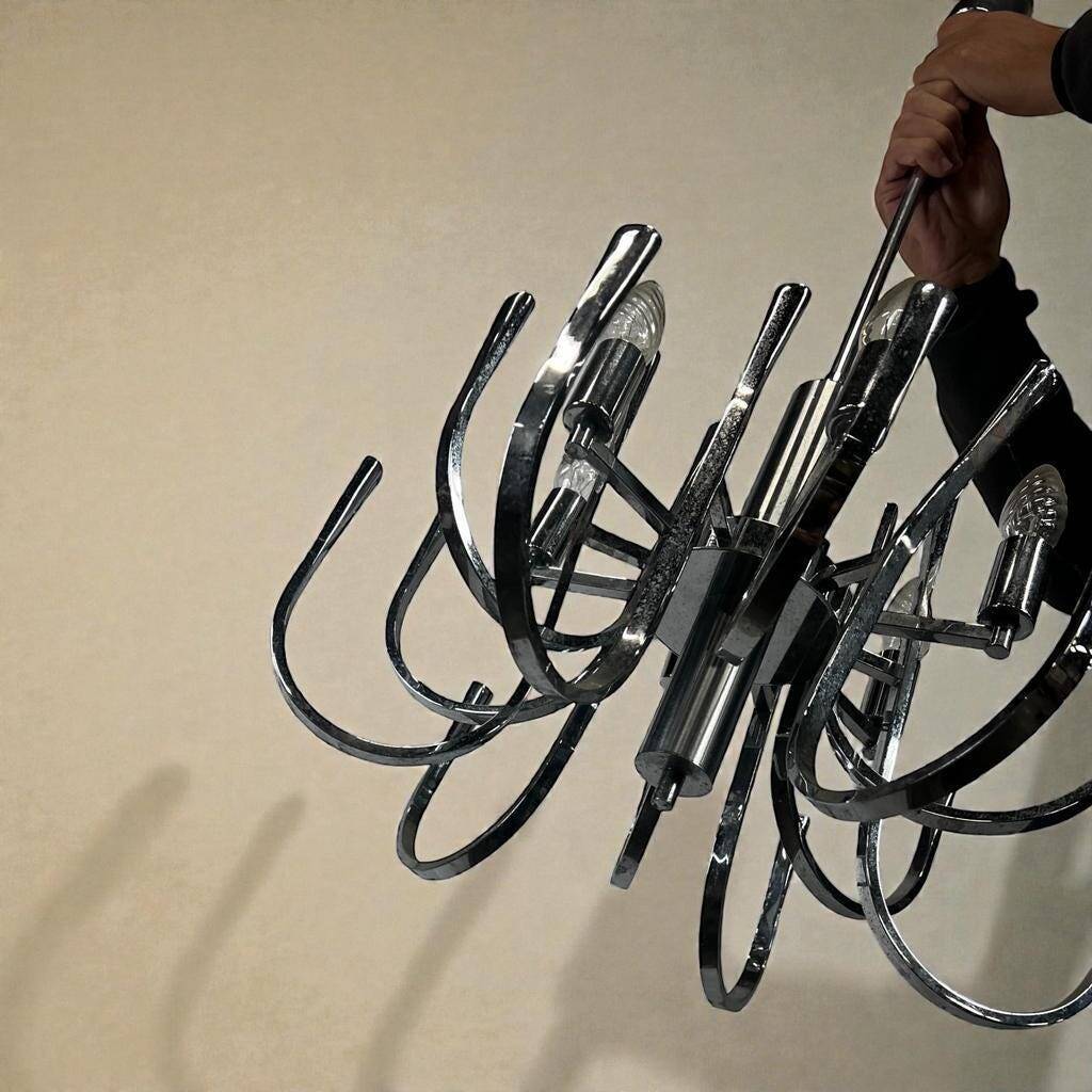 Lustre vintage chromé / suspension avec 6 points lumineux