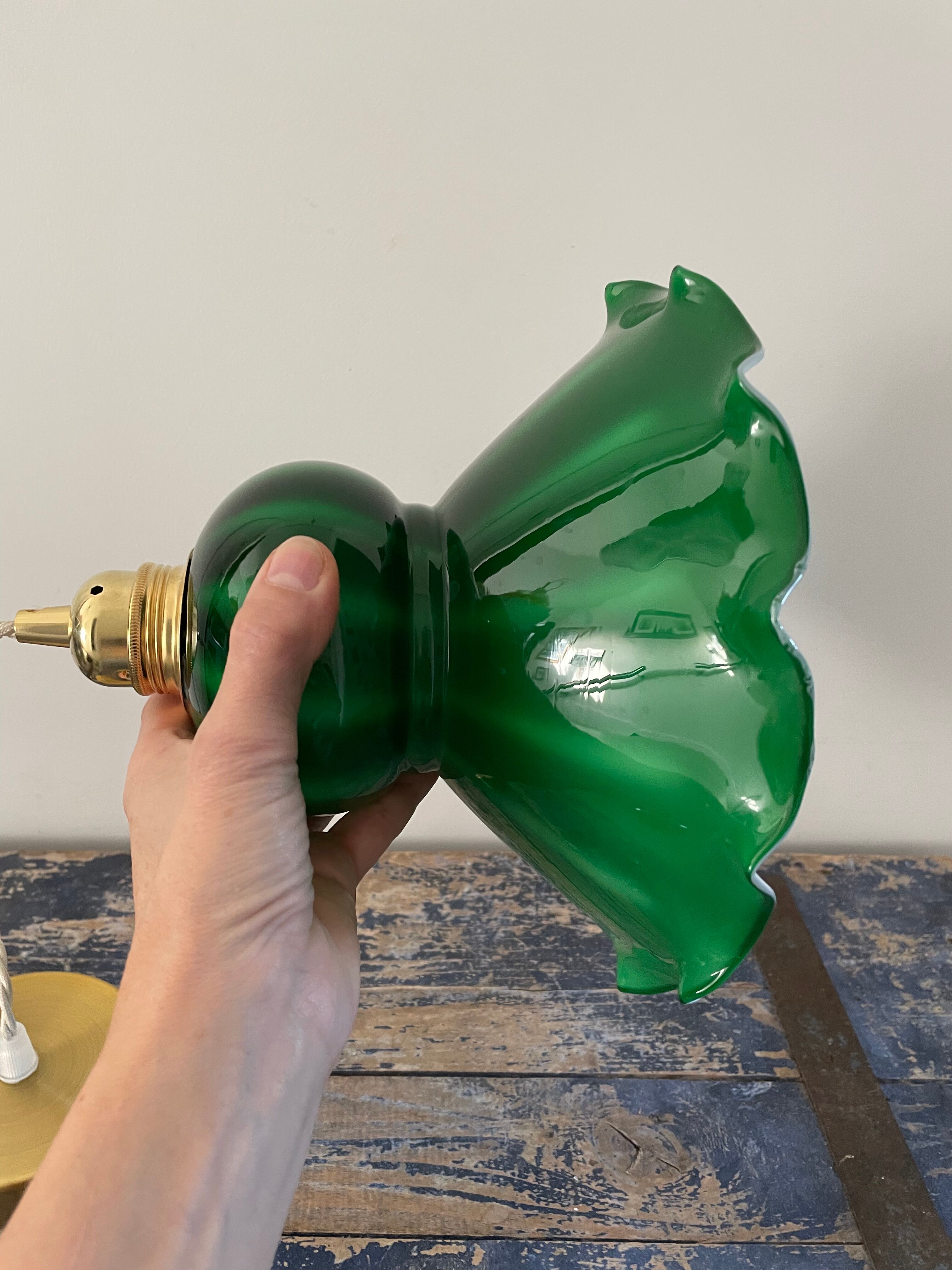 Vintage suspension lamp in marbled green opaline