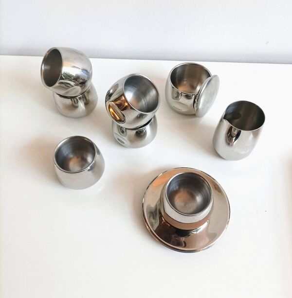 Service à expresso inox design AMC Italie 70/80s (14 pièces)