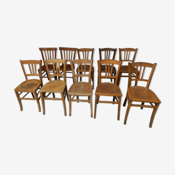 Lot de 10 chaises bistrot dépareillées, années 50/60