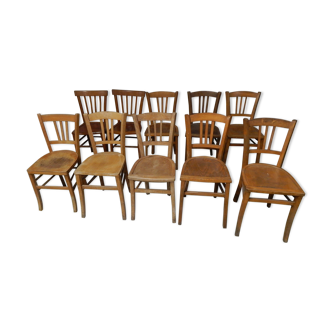 Set of 10 mismatched bistro chairs, 50/60s