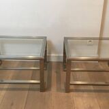 Paire de bouts de canapé design en acier brossé