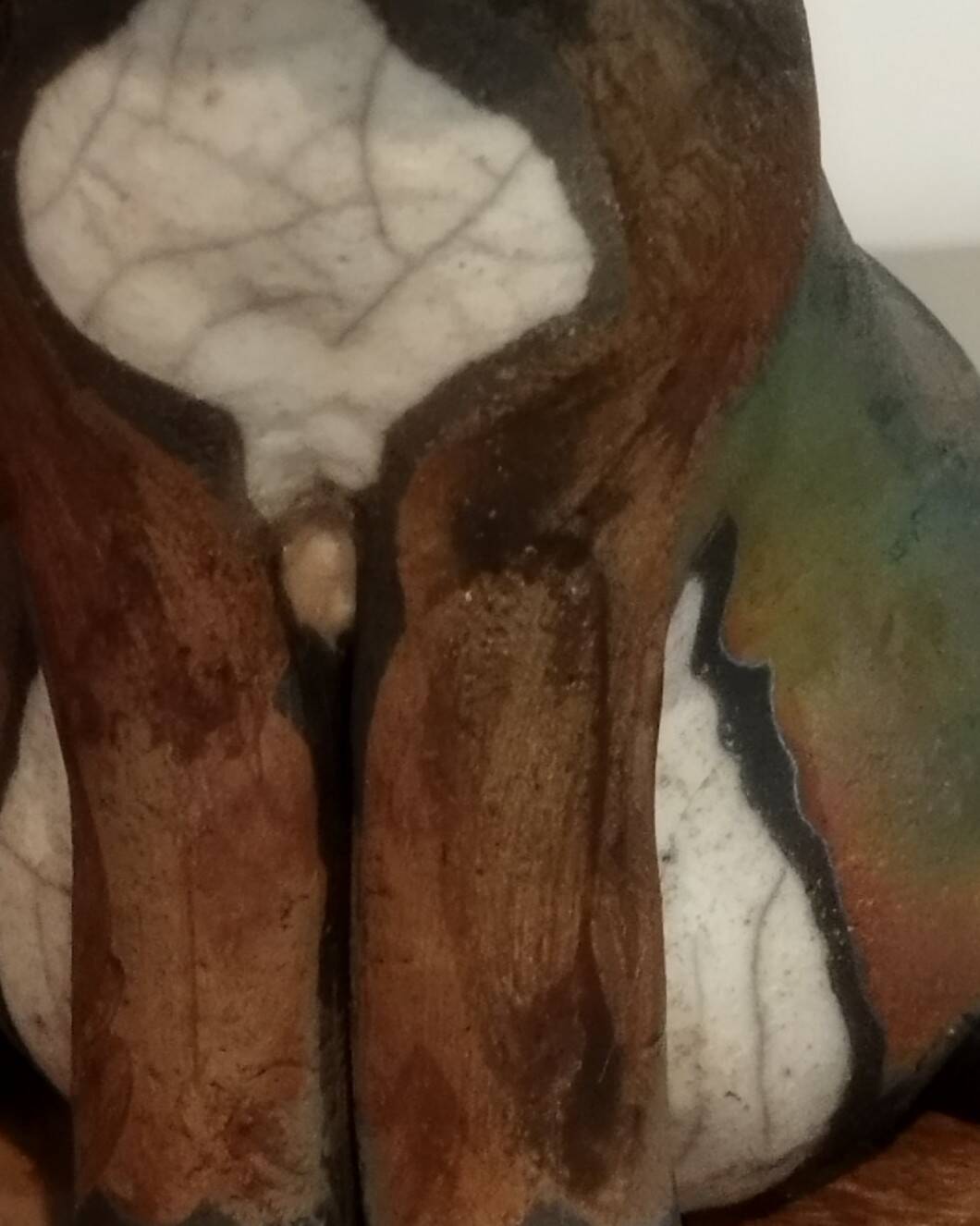 Raku ceramic dog sculpture, unique piece.