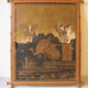 Ancien miroir triptyque Napoléon III décor japonisant bois façon bambou 78 cm