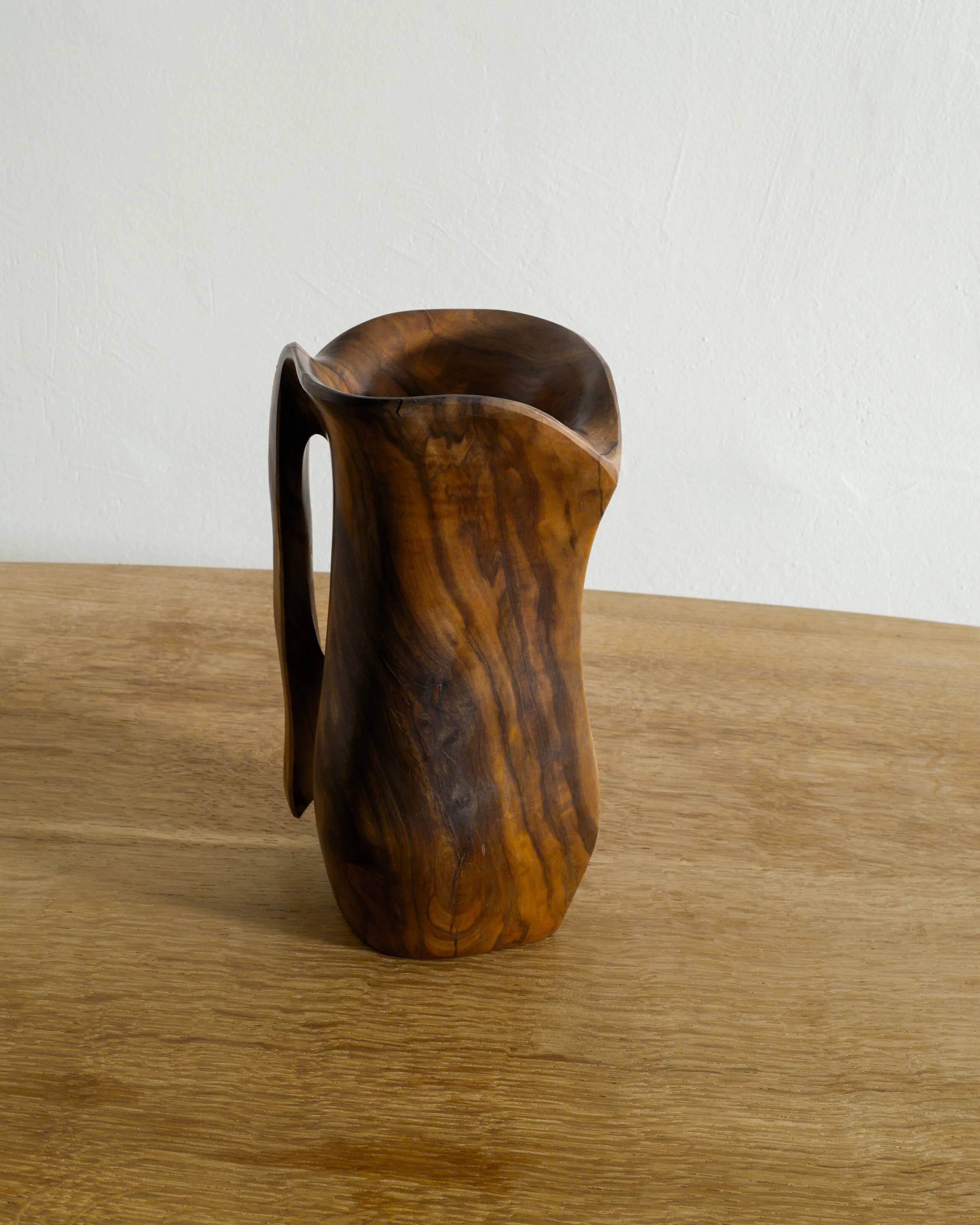 French Sculptural Wooden Pitcher Attr. to Alexandre Noll, 1960s