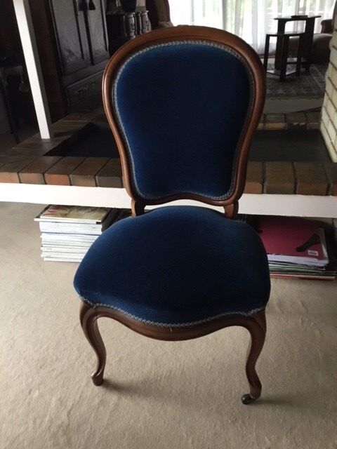 Blue wood/velvet chairs