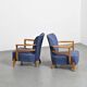 Pair of living room armchairs in solid beech, France, circa 1950.