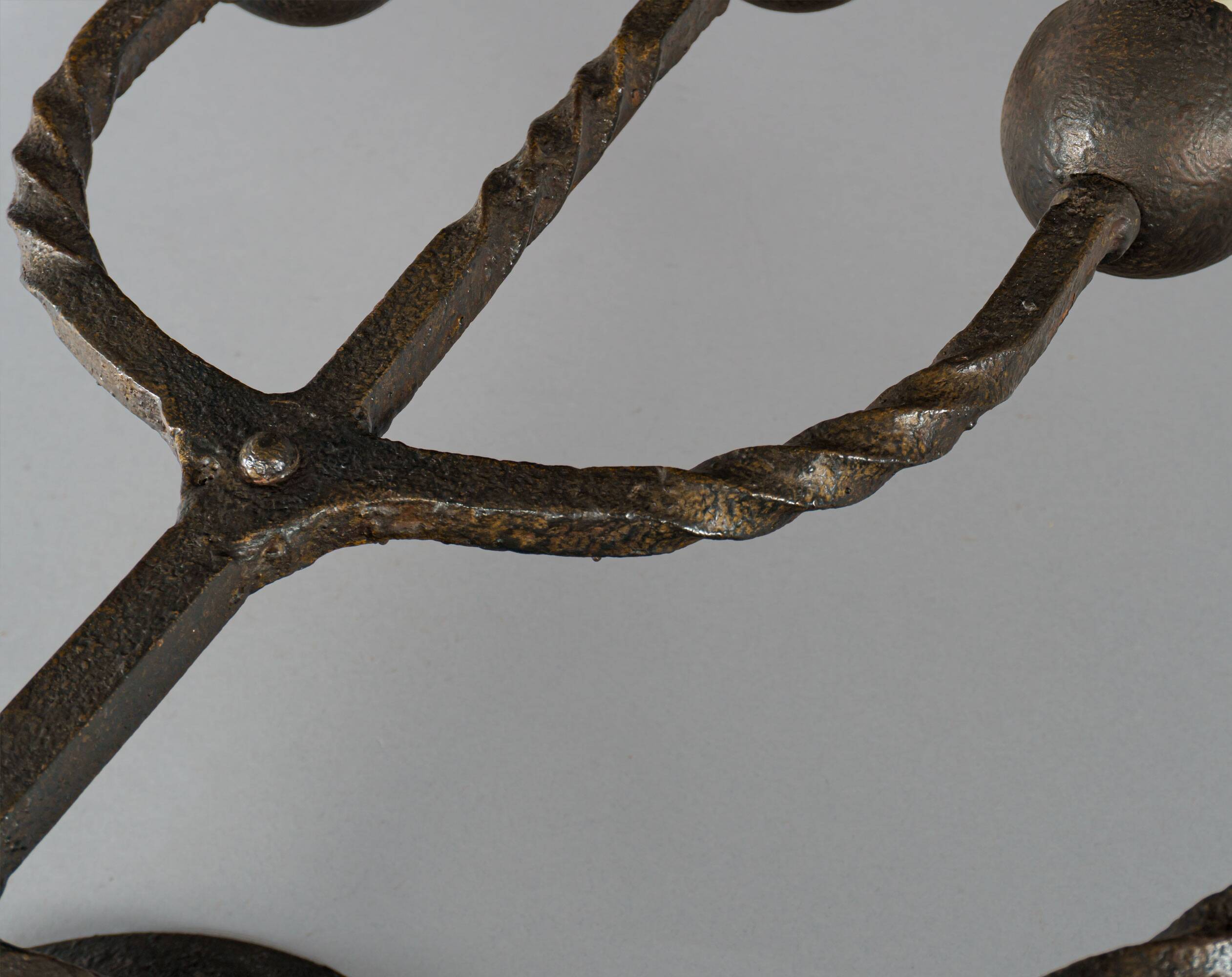 Pair XL Vintage 1950s French Brutalist 5-Arm Wrought Iron Wall Lamps