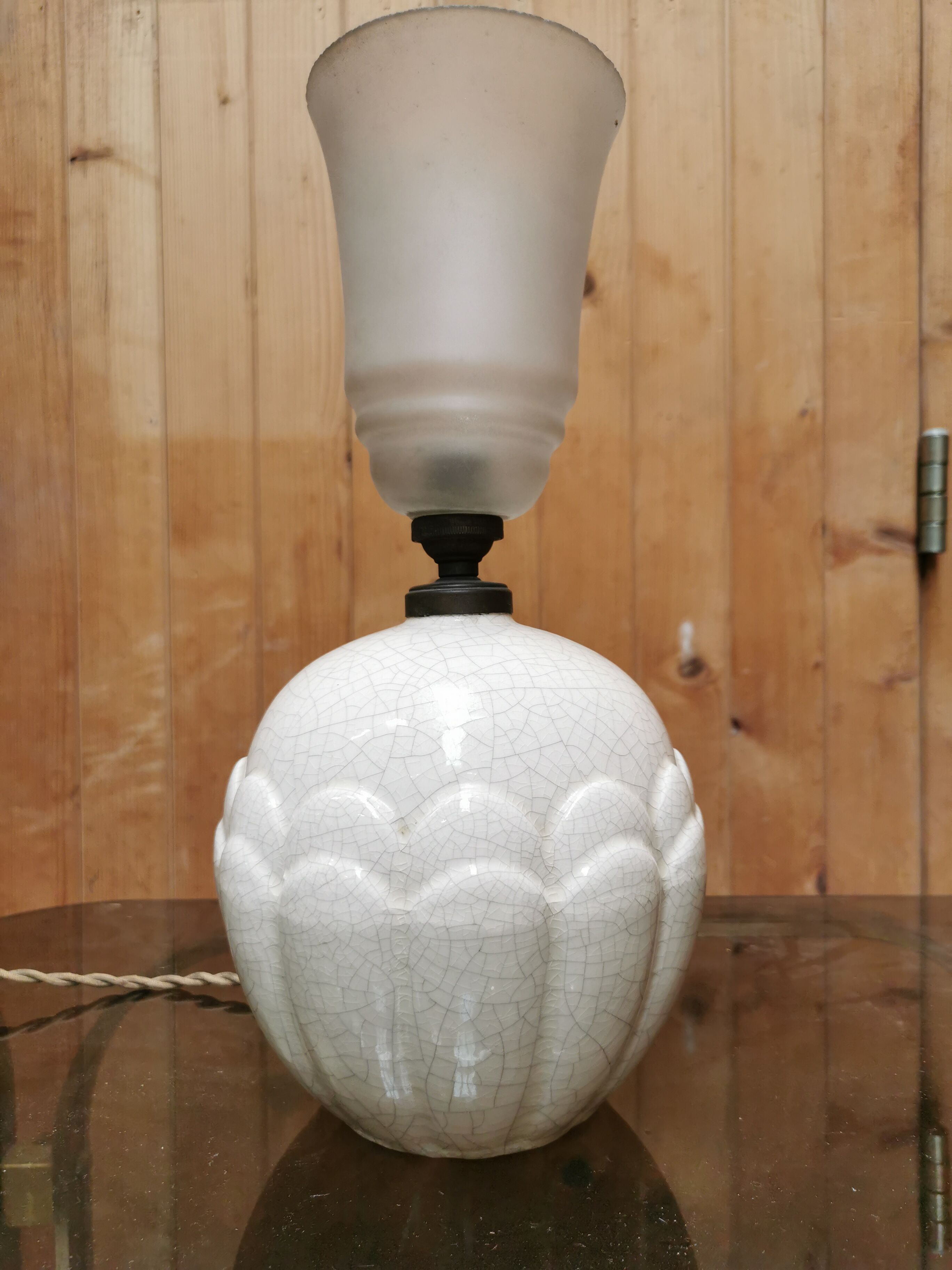 ART DECO design lamp, signed ceramic, Cracked 30's
