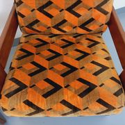 Pair of vintage walnut and velvet fabric sleigh armchairs from the 70s
