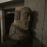 Pair of primitive carved wooden heads rustic folk art