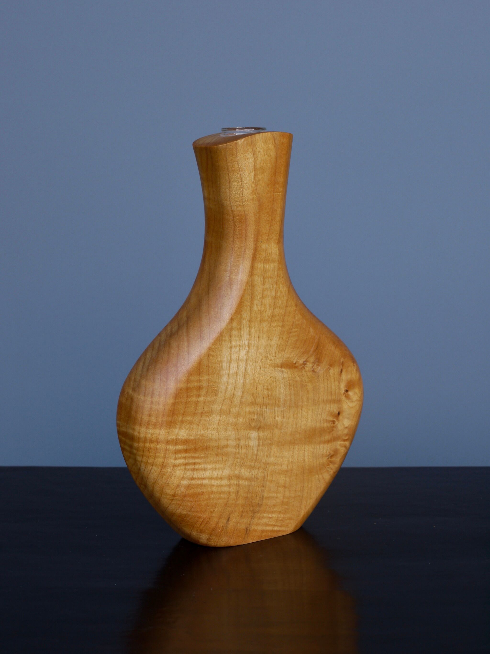 Maple Wood and Glass Sculptural Vase, 1980