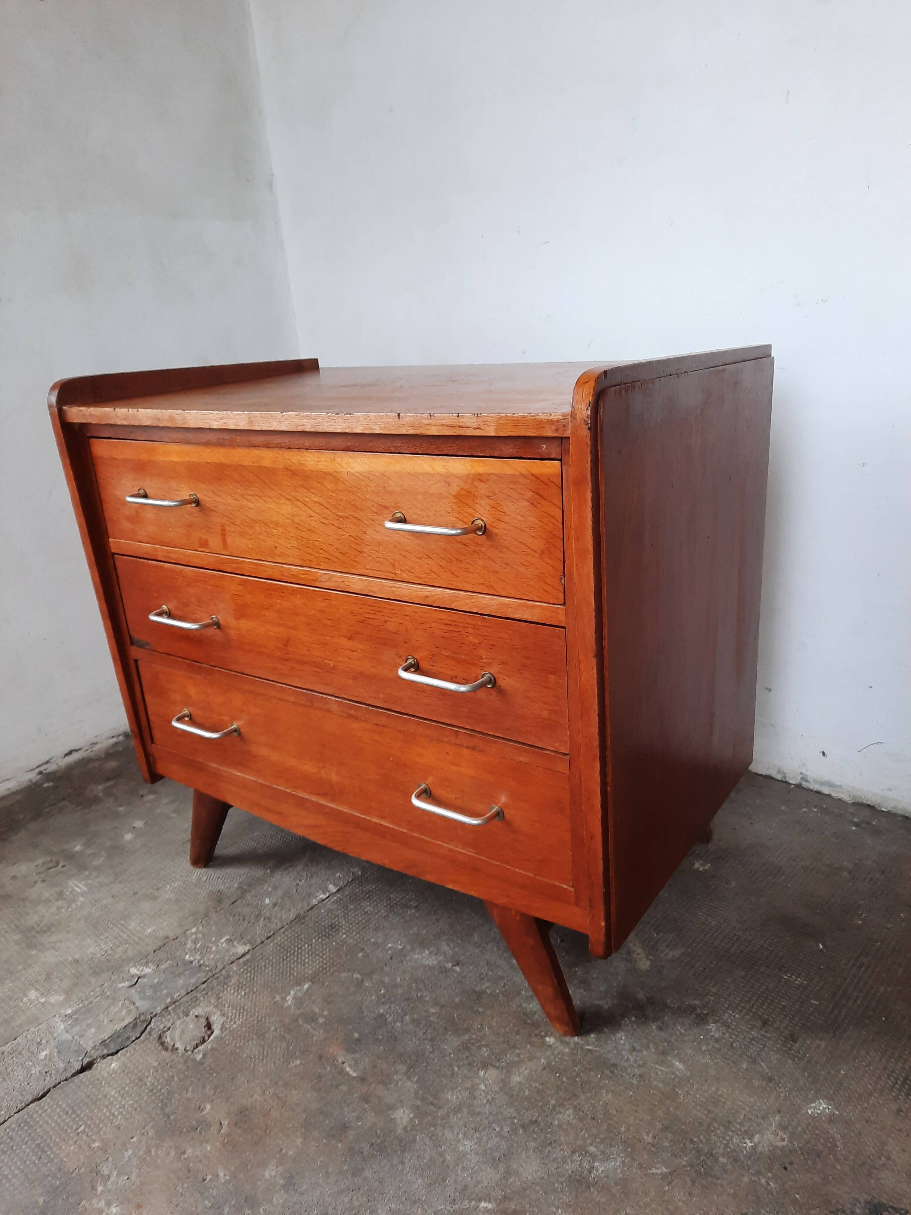Oak chest of drawers with compass foot, vintage reconstruction