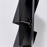Black Leather and Chrome-Plated Metal Magazine Rack by Salmistraro, Italy