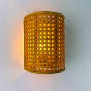 Pair of mid-century woven wicker & rattan wall sconces – Italy 1960s