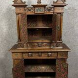 Cabinet called "d'Ile-de-France" with two recessed bodies in oak and marble slabs circa 1800
