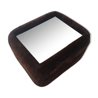 Nightstand / coffee table in chocolate velvet and vintage tinted mirror
