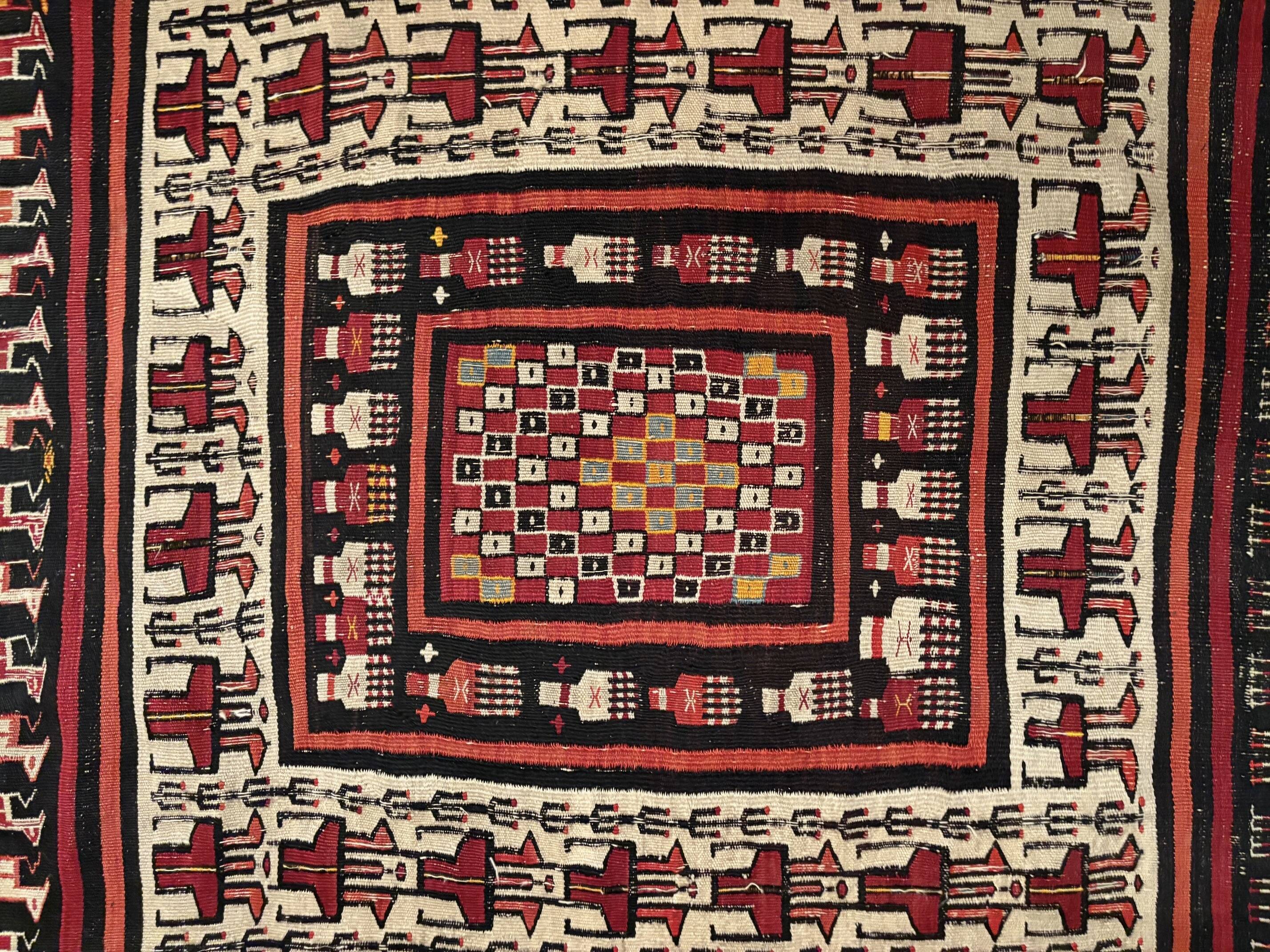 Vintage ethnic Margoum rectangular rug with patterns, 1970s.