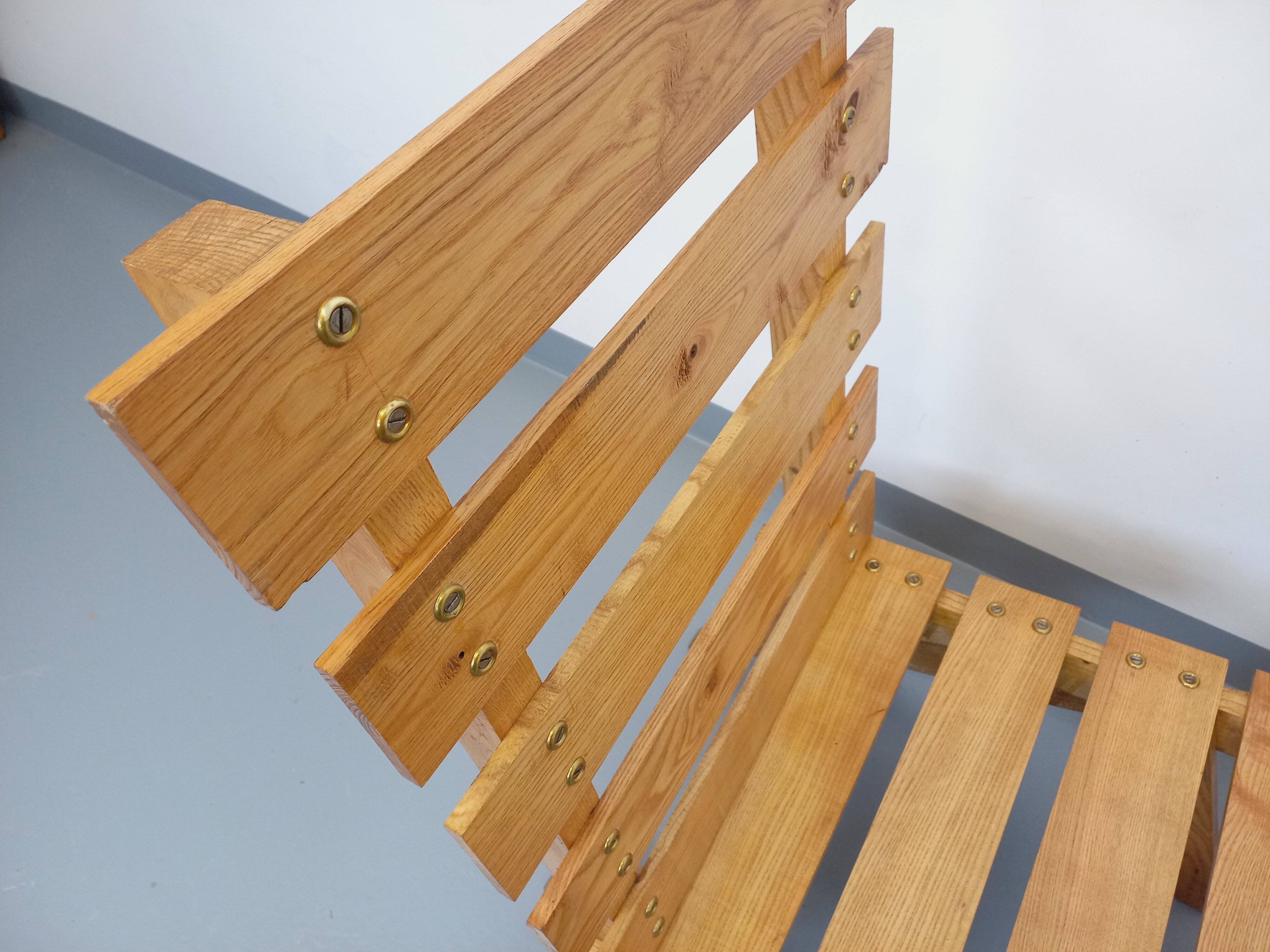 Pair of Vintage Brutalist Slatted Wood Lounge Chairs