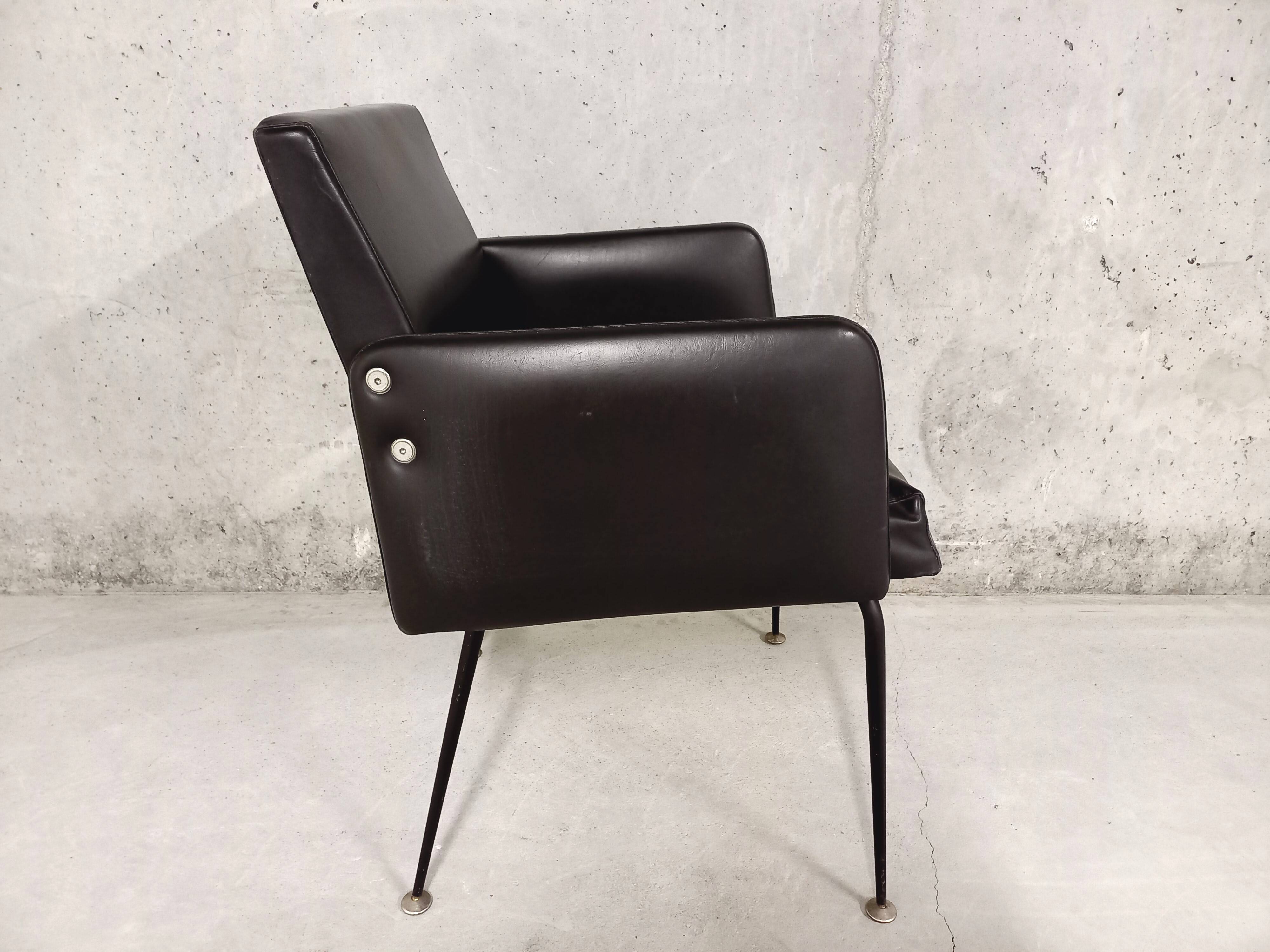 Vintage armchair in skai and black metal 60s