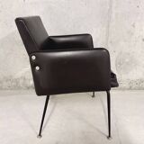 Vintage armchair in skai and black metal 60s