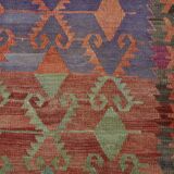 6x13 Kilim Red & Blue Long Wide Ethnic Pattern Wool Kilim Rug, 176x390 Cm