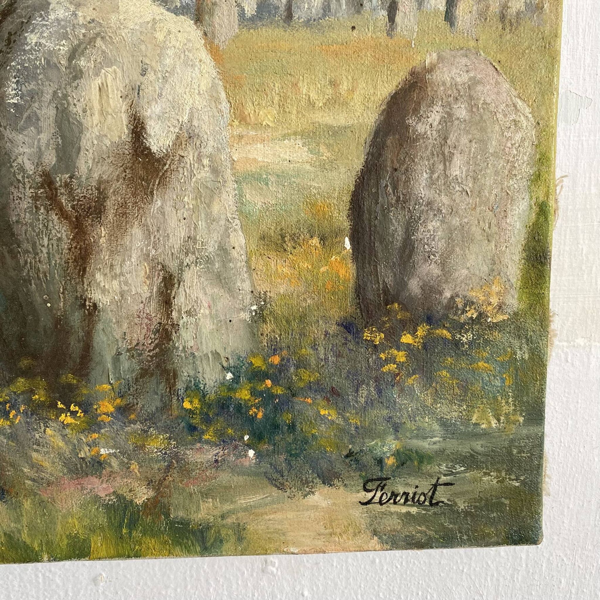 Oil on canvas landscape of Brittany by Lucien Ferriot, Dolmens.