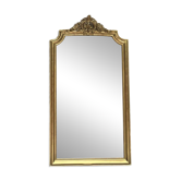 Mirror with pediment and pearl detailing, 148/80.5cm, gilded with gold leaf, glass.