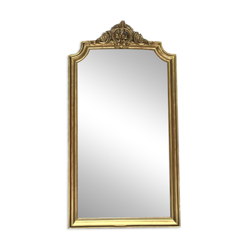 Miroir à fronton et perlé 148/80,5cm doré à la feuille d’or, glace