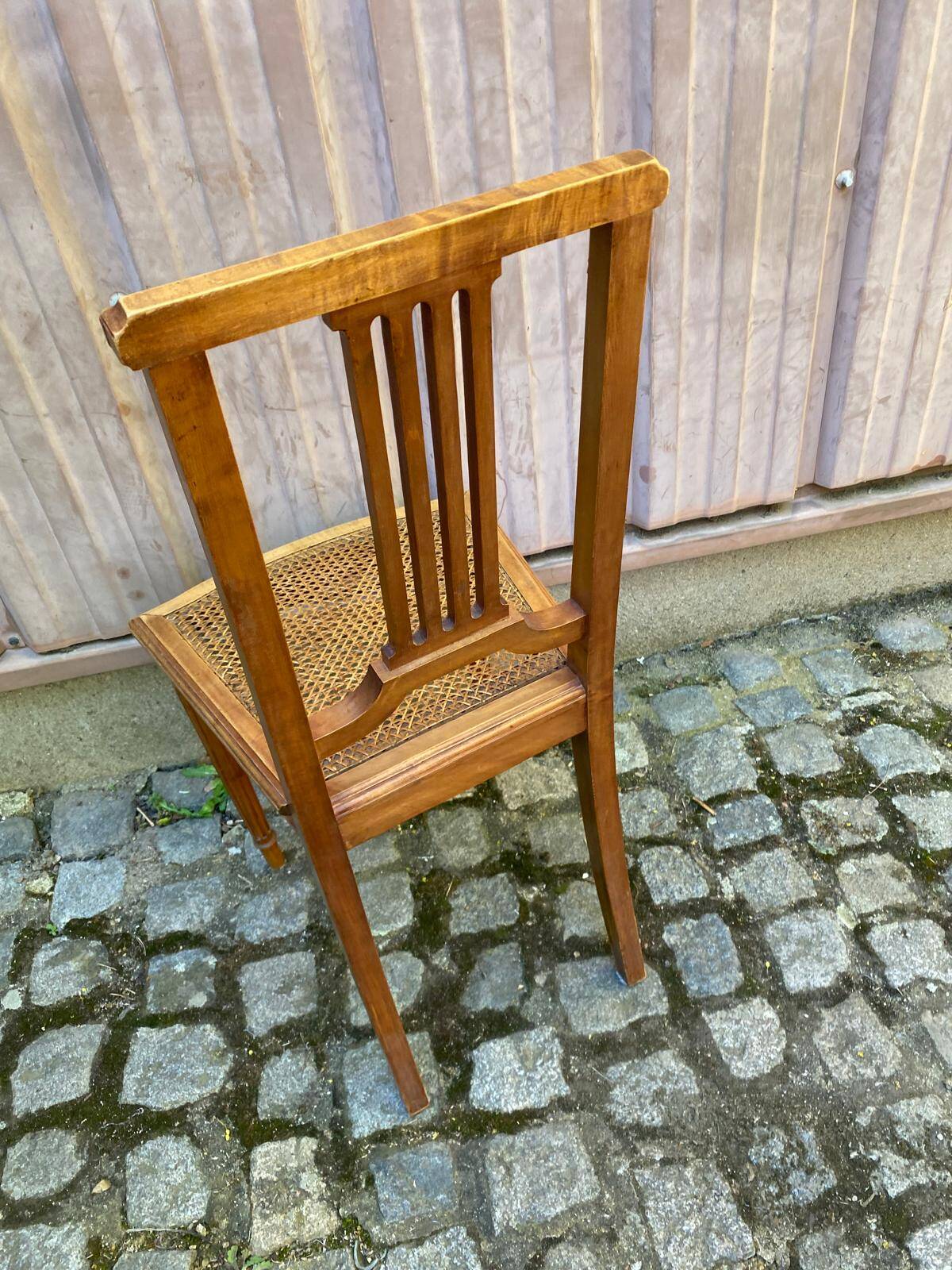 Vintage caned Louis XVI chair in solid gold wood.