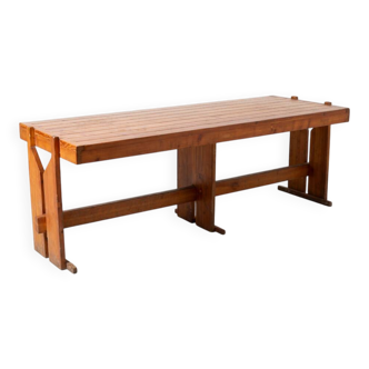 Large unique brutalist dining table from former Czechoslovakia, 1970s pine