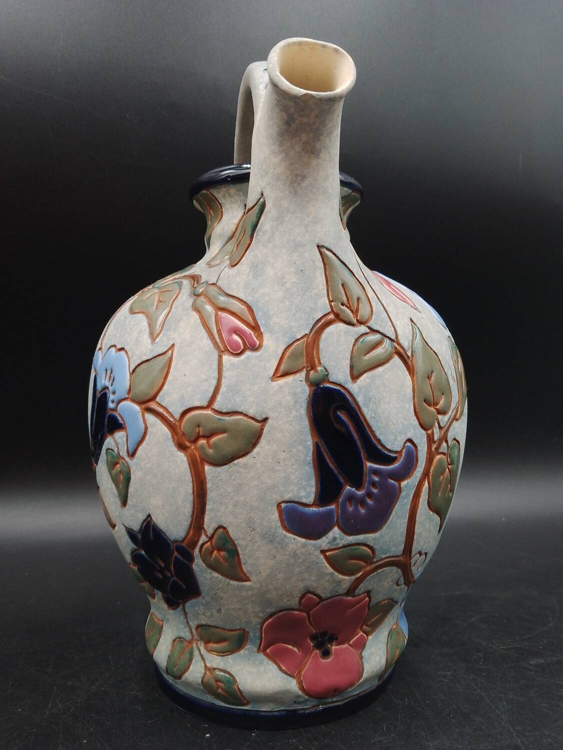 Art Deco Enameled Flower Ewer Vase Signed Amphora Czech Republic