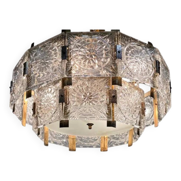 Chandelier en verre et laiton du milieu du siècle par Jaroslav Bejvl, Kamenicky Senov, années 1970