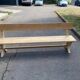 Monastery bench with a 220 cm backrest, renovated in raw solid oak with X legs.
