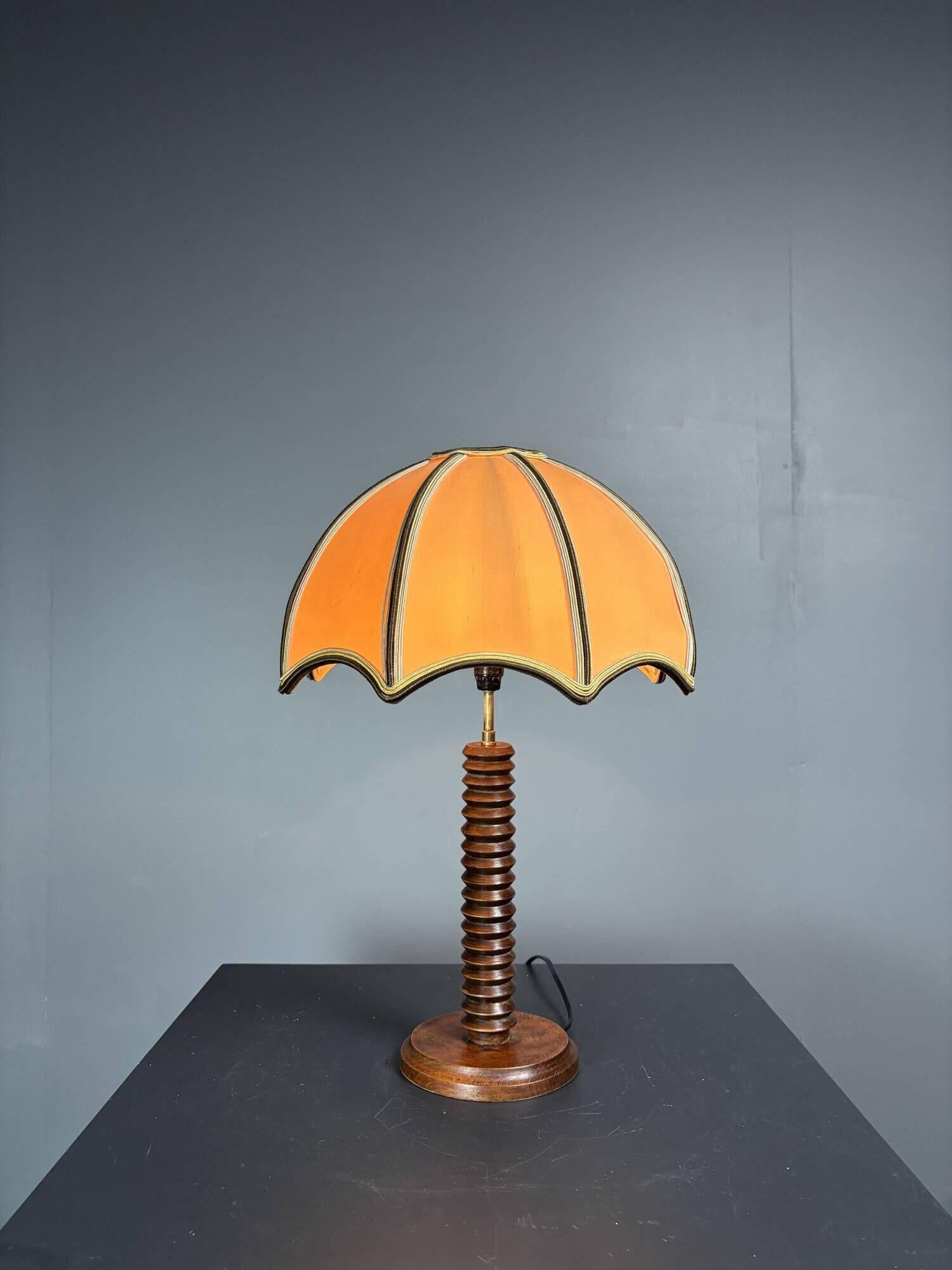 Midcentury brutalist wood turned mushroom table lamp, Charles Dudouyt style