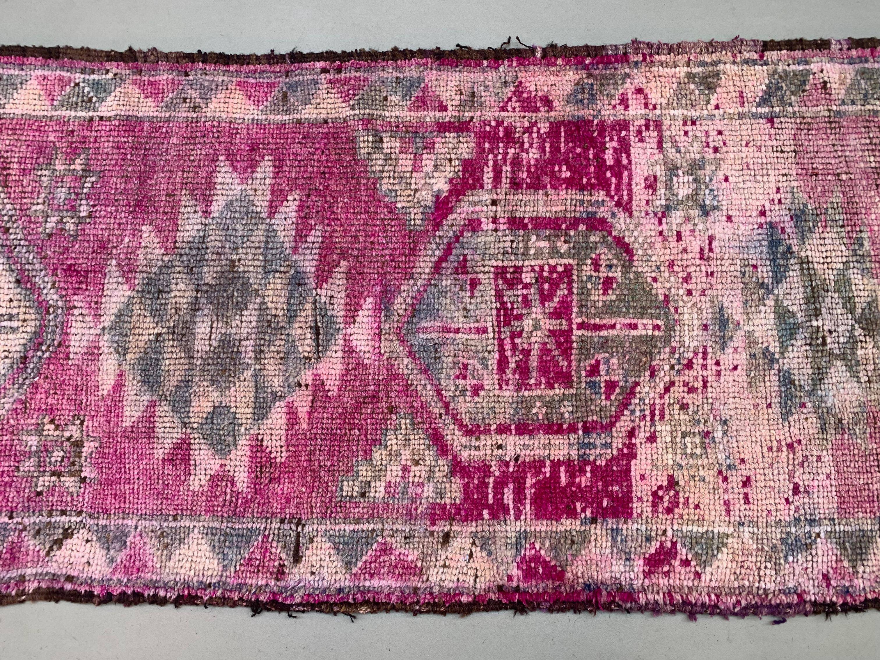 Vintage Turkish  Tribal Runner 355x90 cm veg dye wool rug tribal, handmade