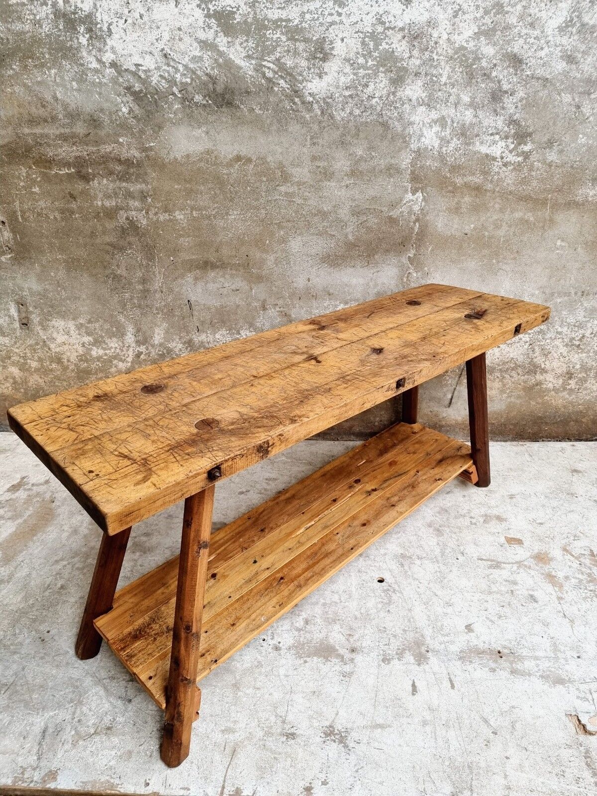 Old workbench side table or bathroom furniture