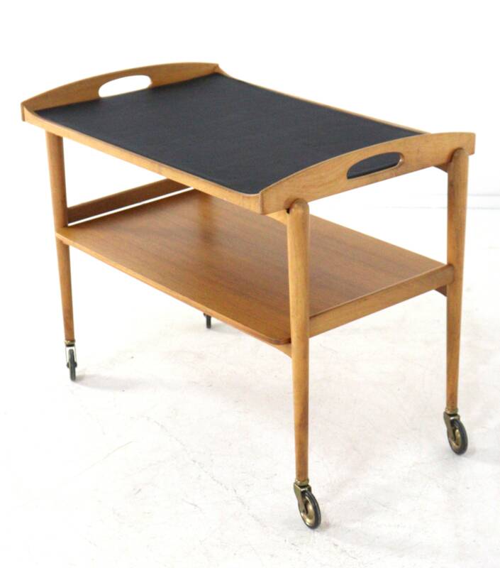 mid century modern wooden Trolley with removable tray