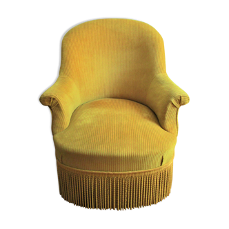Fauteuil crapaud style Napoléon III velours côtelé jaune moutarde