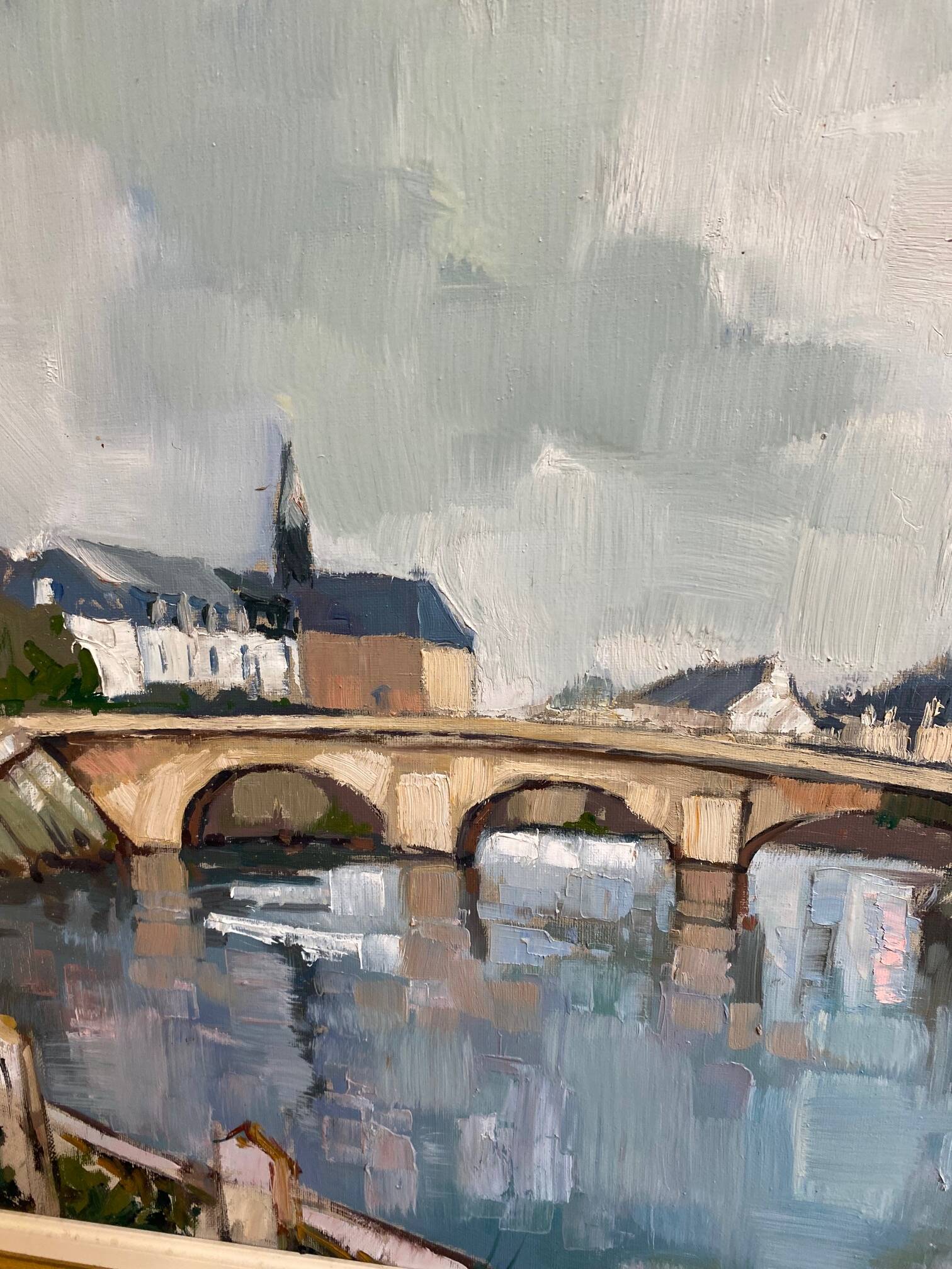 oil painting signed jp le bras painter of the navy port breton view from the p