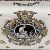 Planter, cache pot, Gien earthenware, rich decoration, Italian Renaissance, winged angel, antique decoration