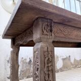 XL farmhouse table in solid oak, brutalist style, 20th century.