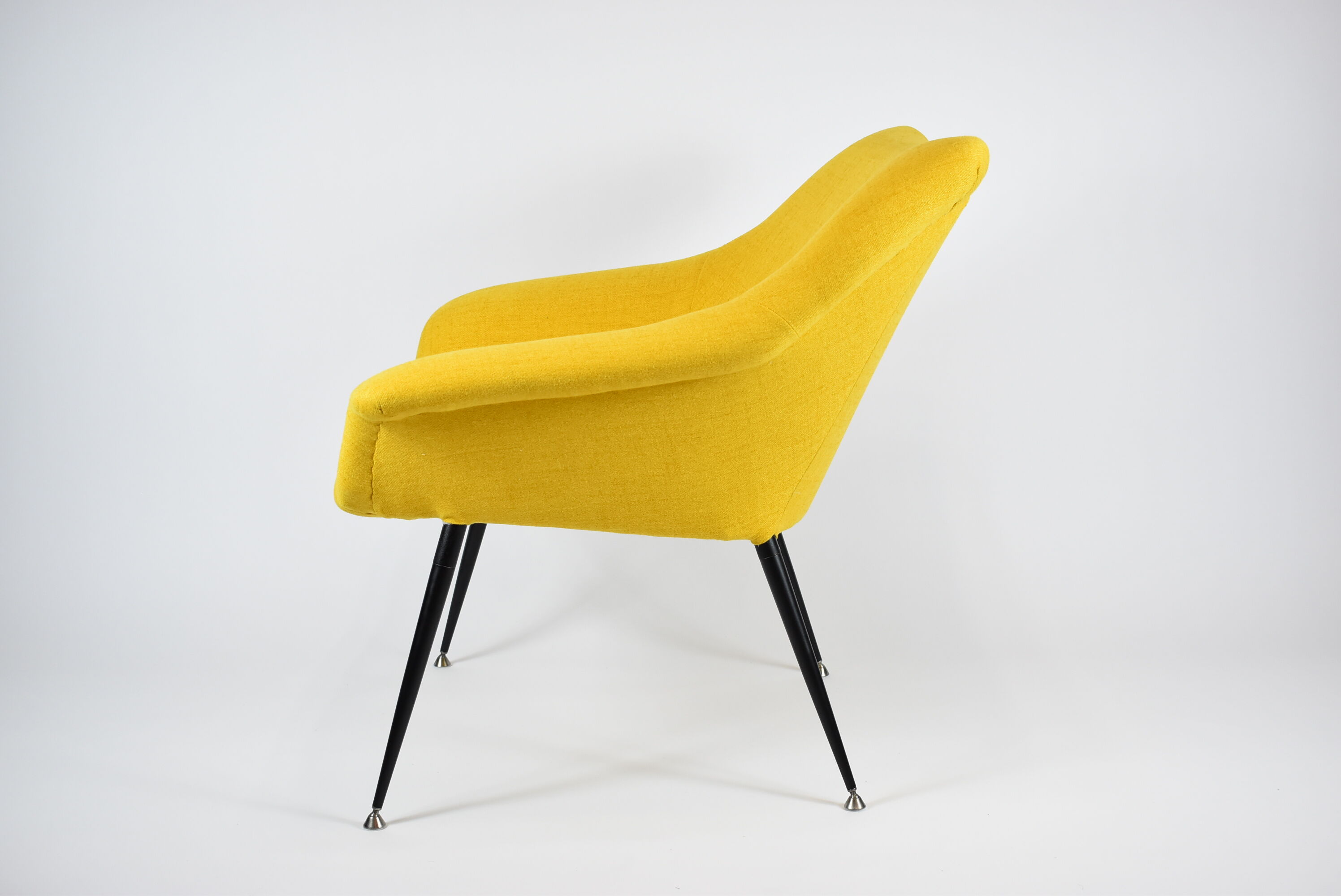 Mid-century armchair Shell, 1960s, NRD, yellow fabric, restored